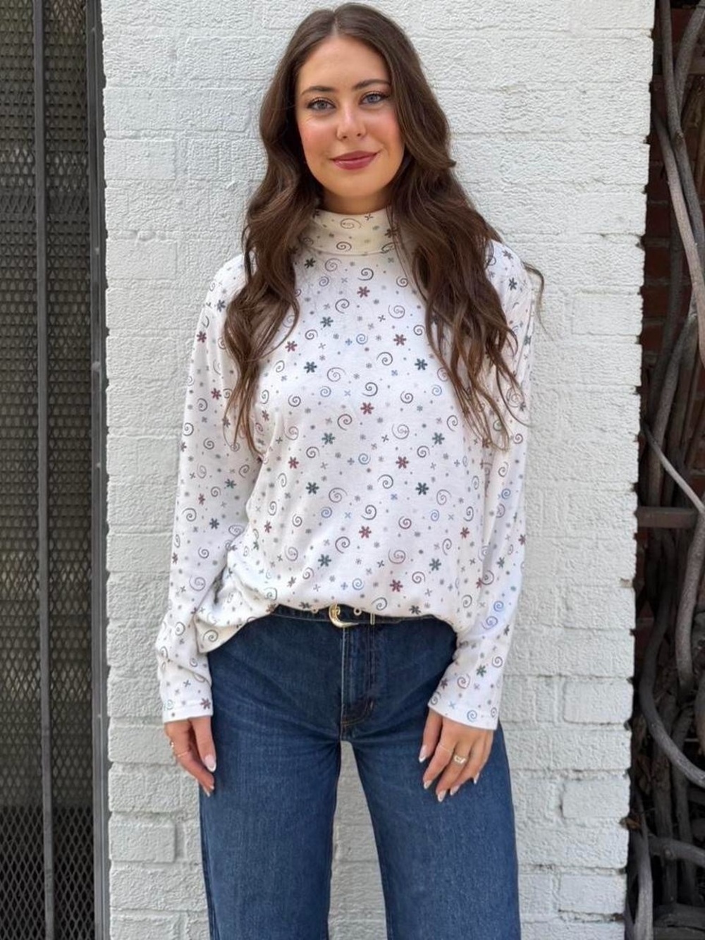 Vintage 90s Bobbie Brooks white long sleeve holiday turtleneck top Size XL